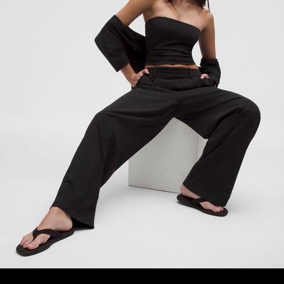 Lululemon High-Rise Daydrift Women's Black Regular Wide-Leg Trousers Pants - Picture 7 of 13